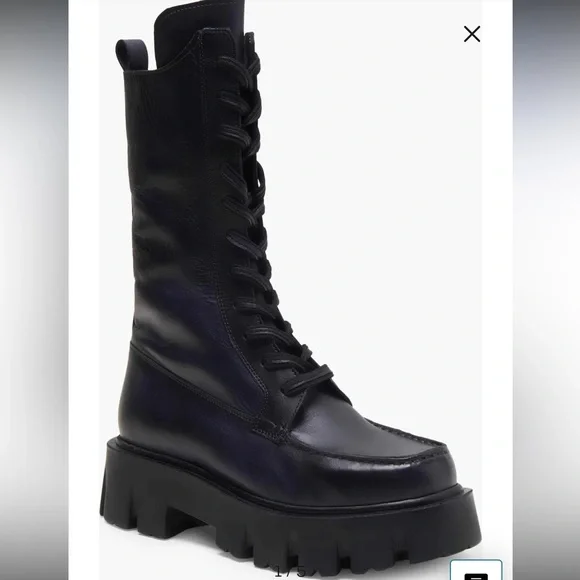 Free People Jones Lug Sole Combat Boot Size 7 Leather BlacK NEW - Picture 13 of 15